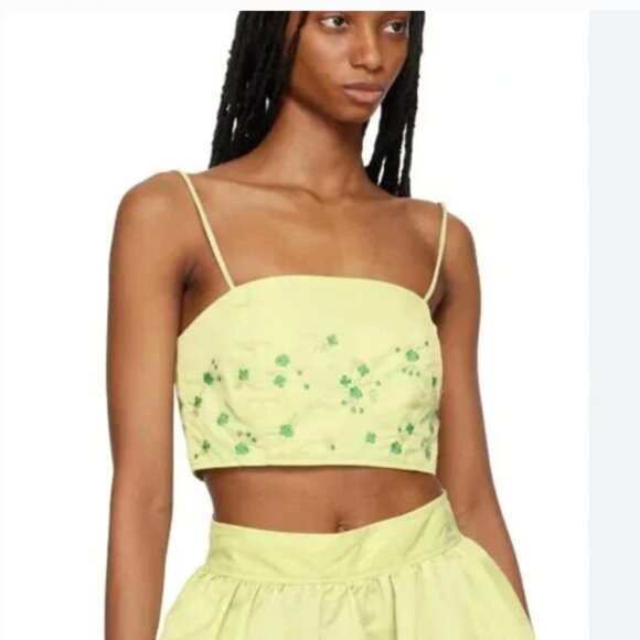 Ganni Lily Green Green Floral Embroidered Crop Tank Top Size 42 / Large US NWT - Picture 10 of 10
